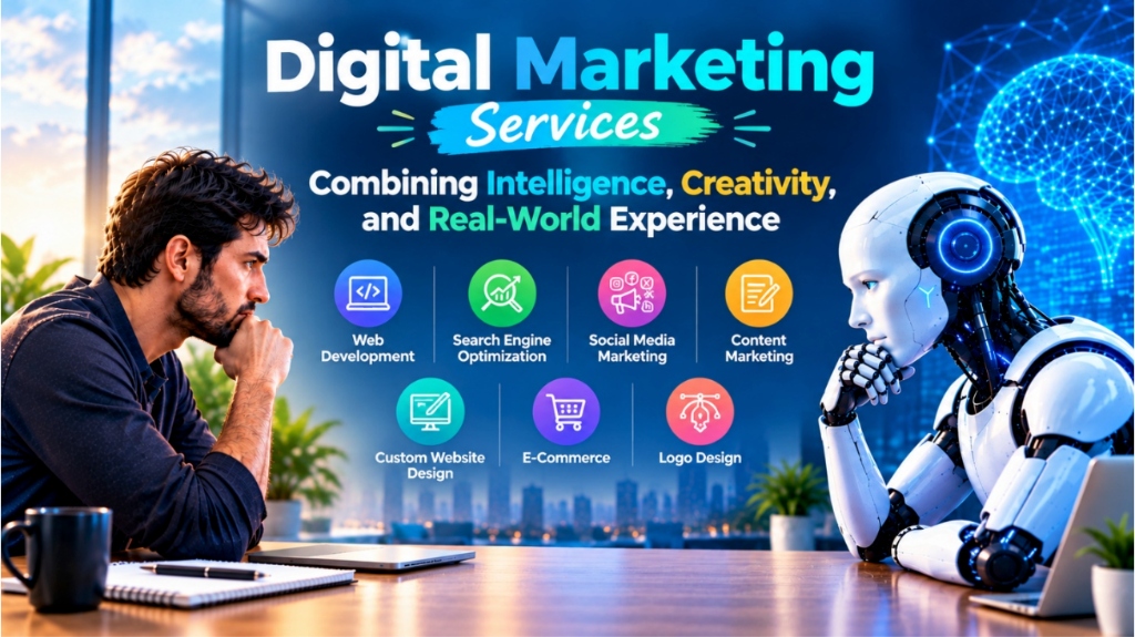 Digital Marketing Services Combining AI Intelligence, Human Creativity, and Real-World Experience Banner by AutoByte Solution
