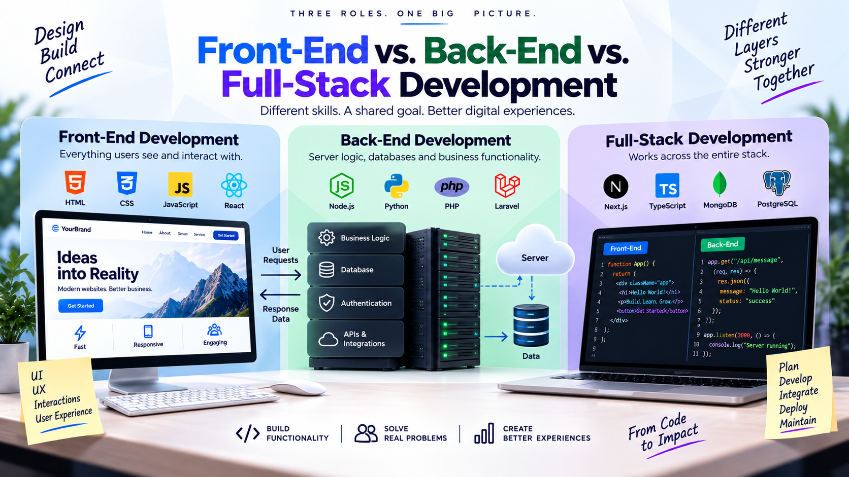 Frontend vs Backend vs Full-Stack Development Comparison Guide