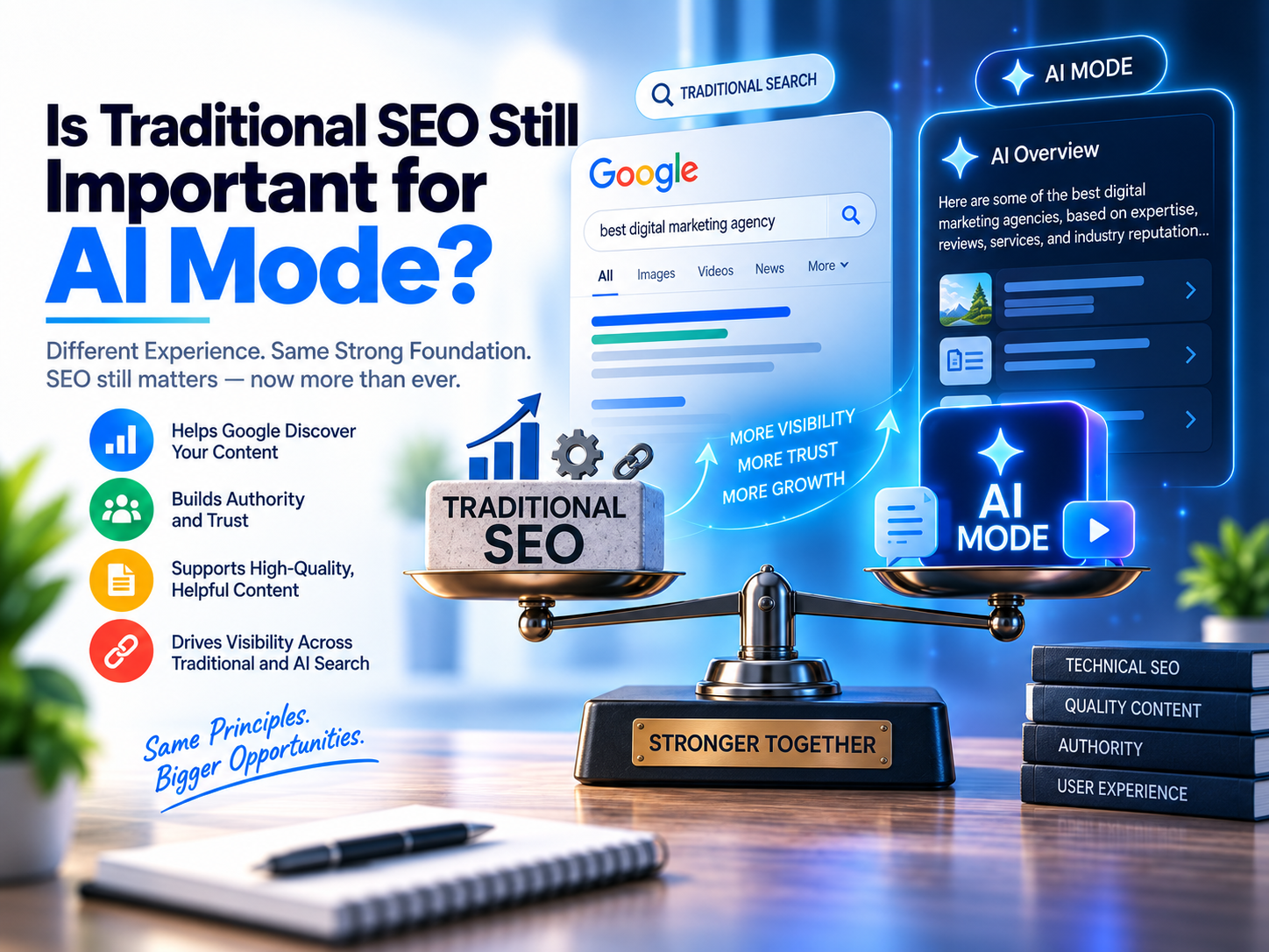 Is Traditional SEO Still Important for AI Mode - Stronger Together Infographic
