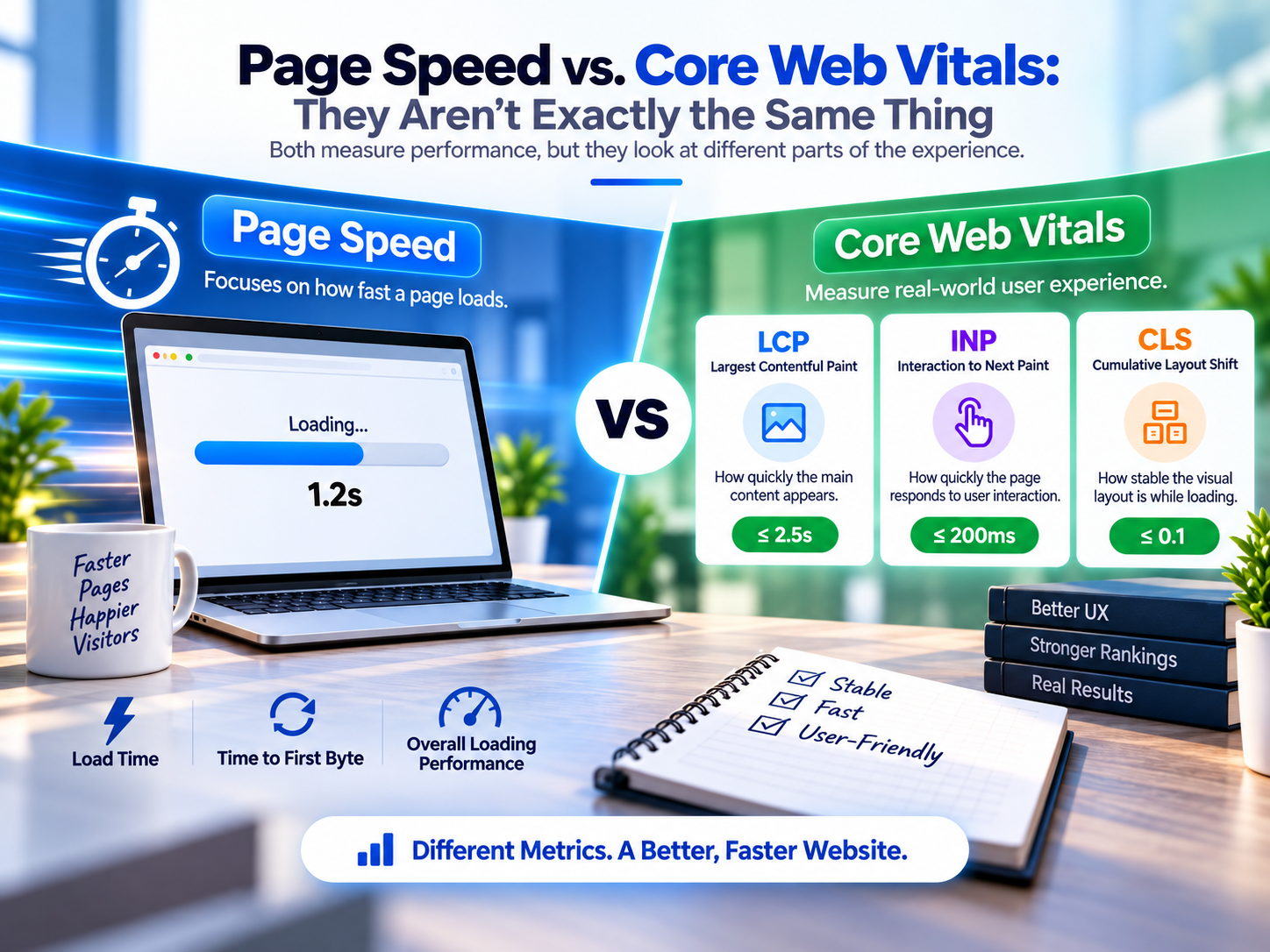 Page Speed vs Core Web Vitals Comparison Diagram