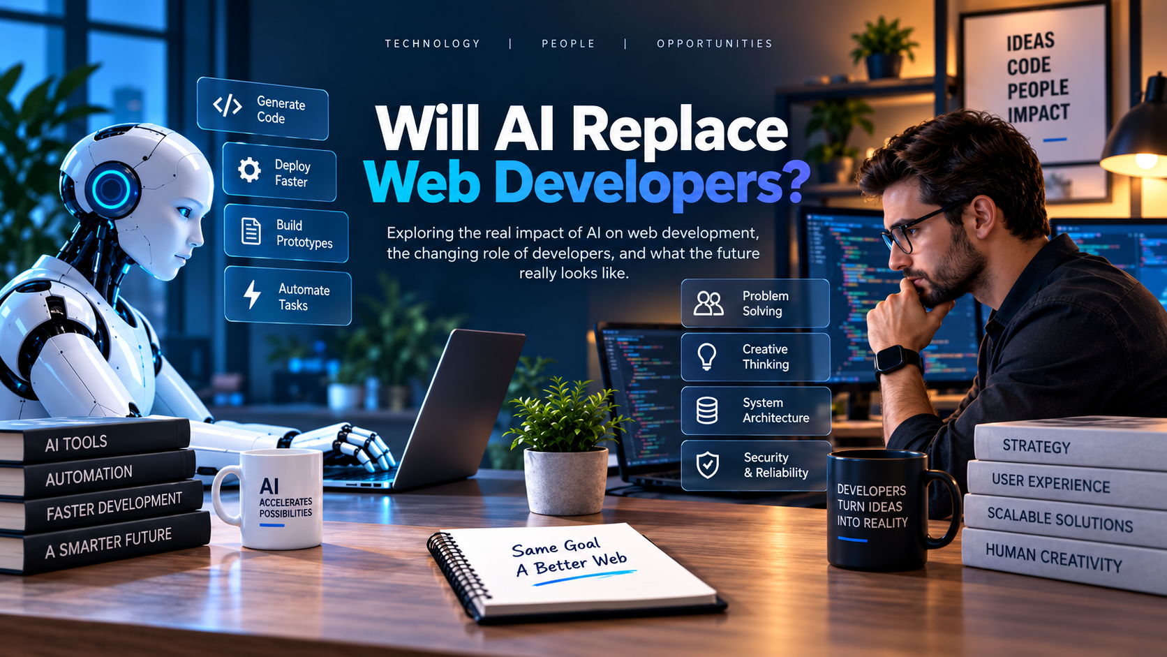 Will AI Replace Web Developers AI Tools vs Human Software Engineering Banner
